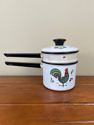 Swedish Berggren Rooster Enamelware Double Boiler