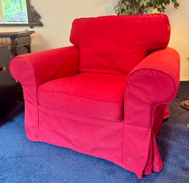 Red Twill Slipcovered Club Chair (#4)