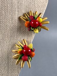 Vintage Colorful Fruit Clip Earrings