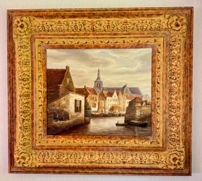 Framed Original Canal Village Scene - Signed