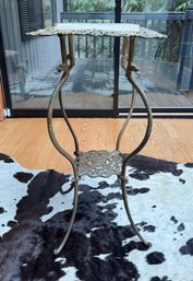 Vintage Brass With Stone Top Plant/lamp Stand