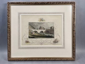 Antique Engraving, The Race Bridge At The Fairmount Water Works In Philadelphia