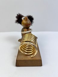 Wood Desk Letter Holder With Hairy Guy.