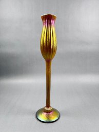 Signed Lundberg Studios Stemmed Art Glass Bud Vase