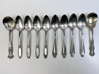 Lot Of 10 Silver Plate Spoons, 5 Rogers, 4 Rockford, 1 Interstate.
