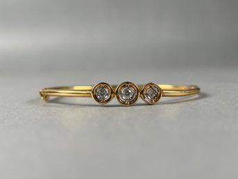 14K Yellow Gold & 3 Diamond Hinged Bangle Bracelet