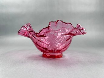 Vintage Fenton Diamond Cranberry Glass Dish