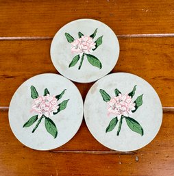 Pink  Flower Stone  Coaster Set Of 3 By Hindostone