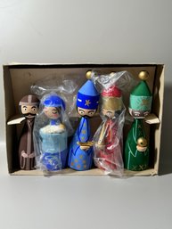 Five Wooden Holline Denmark MCM Nativity Figures