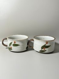 Vintage Pair 1970s Floral Mugs Ceramic