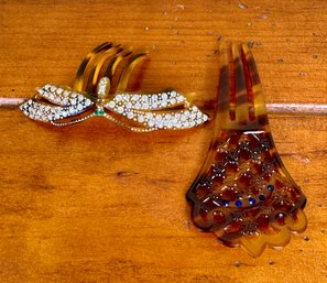 2 Vintage Hair Combs, One With Rhinestones