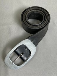 Vintage Black Belt And Silver Buckle