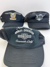 Lot Of 3 Motorcycle Themed Snap Back Hats.