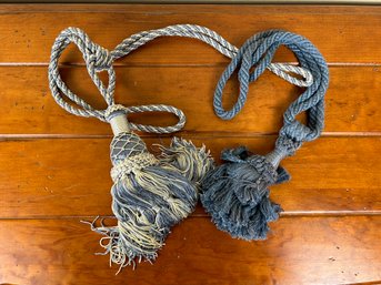 2 Large Blue Tone Tassled Curtain Ties