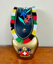 Swiss Brass Cow Bell With Leather Strap Fringe Hampi Appenzell