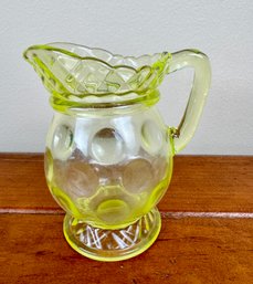 EAPG Vaseline Glass Thumbprint And Rope Creamer