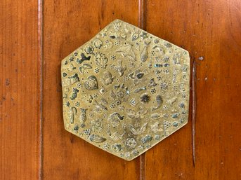 Heavy Solid Brass Trivet With Stamped Details