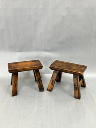 Pair Of Small Wooden Decorative Benches