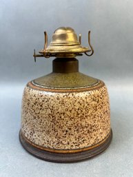 Signed Stoneware Oil Lantern Base.