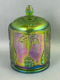 Vintage Green Covered Carnival Glass Harvest Grape Indiana Glass