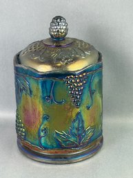 Vintage Blue Covered Carnival Glass Harvest Grape Indiana Glass