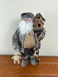 Holiday St. Nick With Bird House And Teddy Bear