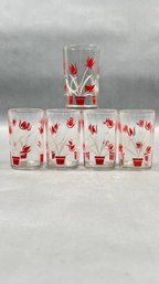 Kraft Foods Swanky Swig Juice Glasses Featuring A Red Tulip Pattern