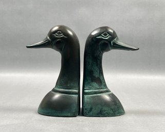 Vintage-style Brass Bookends Featuring Duck Heads