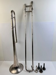 Vintage Silver Plate Trombone With Case.