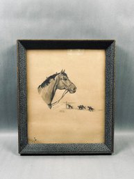 Vintage 1953 Native Dancer Thoroughbred Pencil Drawing – Artist Signed And Dated
