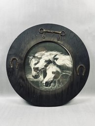 Vintage Round Oak Equestrian Frame With Herring's 'Pharaoh's Horses' Print