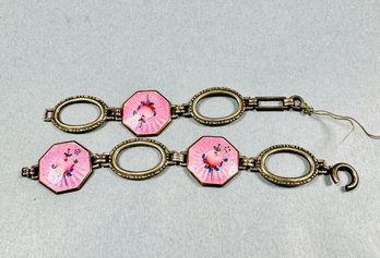 Broken Sterling Silver Bracelet With Pink Enamel