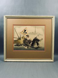 Vintage Framed French Print By André-Marie D'Arcy – 'Attention Travaux'