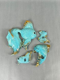 Freeman McFarlin California Pottery 4 Piece Blue Kissing Fish Wall Plaques