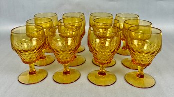 Vintage Set Of 12 1970s Amber Glass Goblets