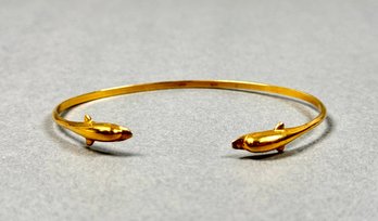 14k Yellow Gold Dolphin Cuff Bracelet