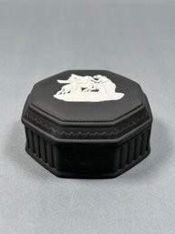Vintage  Wedgwood Jasperware Black Basalt Octagon Vanity Box W/Lid Muses Watering Pegasus