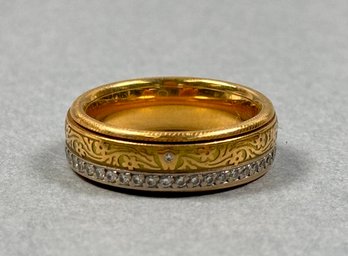 Wellendorff 18k Olive Ring With Band Of Diamonds Sz 8