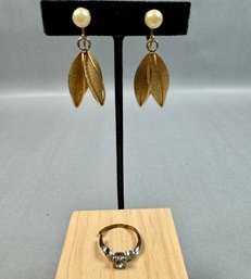 Coro Clip On Earrings And Rhinestone Ring