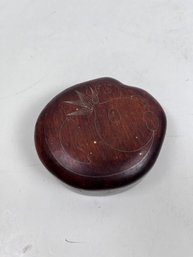 Vintage Asian Wood Seal Box With Intricate Silver Wire Inlay.