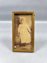 Vintage Sepia Photograph Of Child In Gold Finish Frame
