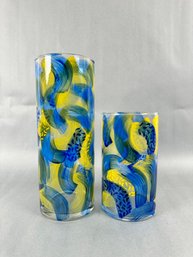 Two Hand Painted Glass Vases