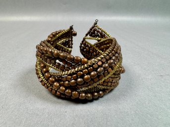 Brown Beaded Cuff Bracelet