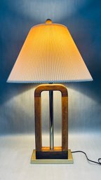 Vintage Oak And Brass Table Lamp