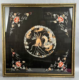 Framed Chinese Silk Wall Hanging Dragon
