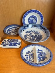 Mixed Mark Grouping Of Willow Ware Serving Pieces  - Blue Willow
