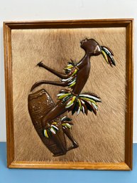 African Drummer With Game Skin Backing On Copper Hand Painted. *Local Pickup Only*