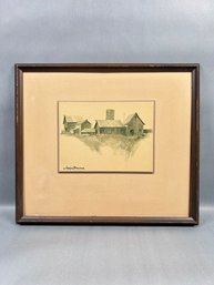 Vintage Farm Homestead Watercolor - Artist Signed, Jerry Becker