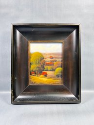 Framed Original 8 X 10 Oil Painting Of Fall Landscape, Artist Signed, Cayne