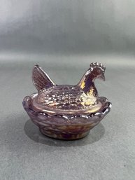 Boyd Glass Chick Hen On Nest Salt Cellar Purple Color